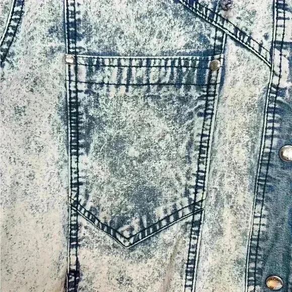 PAN ASIA Vintage Women's 80's Acid Wash Long Denim Jean Jacket With Hood - Picture 8 of 13